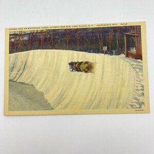 Vintage Lake Placid NY Postcard Olympic Bob Run Whiteface Curve 1930s Adirondack